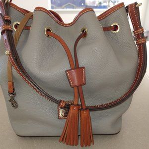Dooney & Bourke 100% Pebble Leather Elephant Grey Large Drawstring Bucket Bag